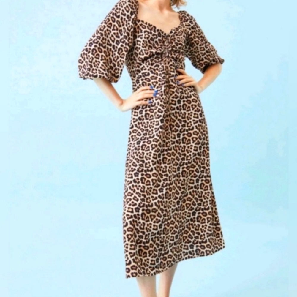 H&M puffed sleeve dress, leopard, NWT